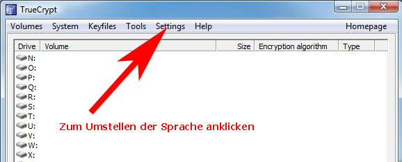 TrueCrypt-Oberfläche