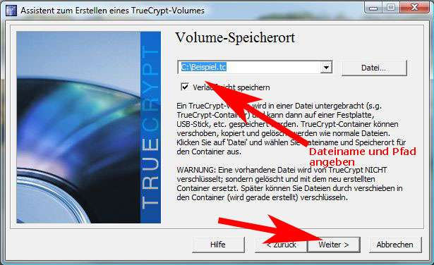 TrueCrypt-Speicherort