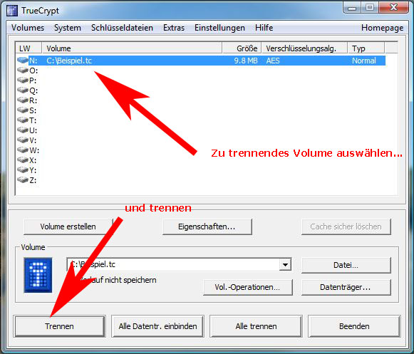 TrueCrypt-Trennen